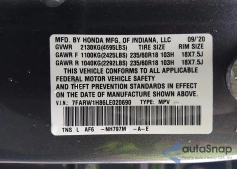 2020 Honda Cr-V 2Wd Ex-L from USA, damaged, VIN 7FARW1H86LE020690